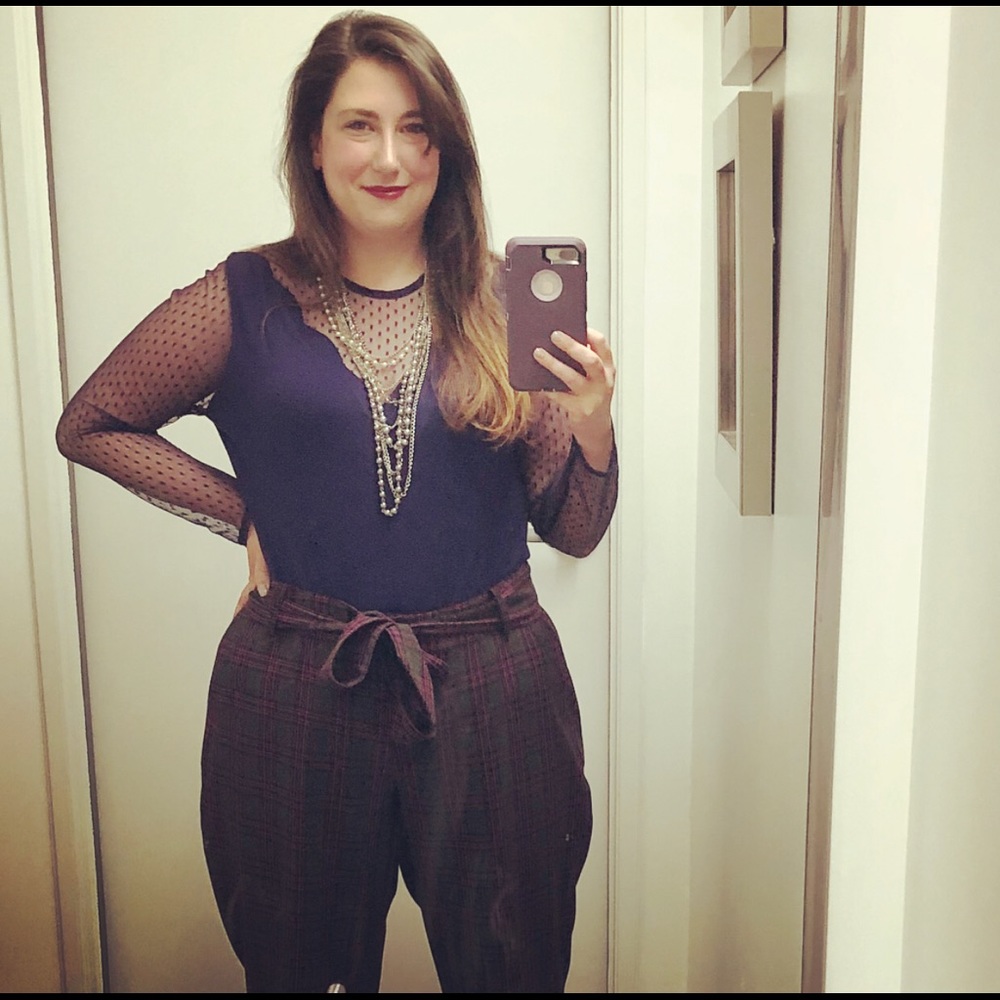 Lena Tie Front Plaid Wide Leg Trouser